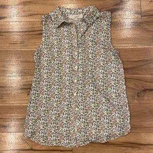 Loft XS Floral Button Down Sleeveless Blouse